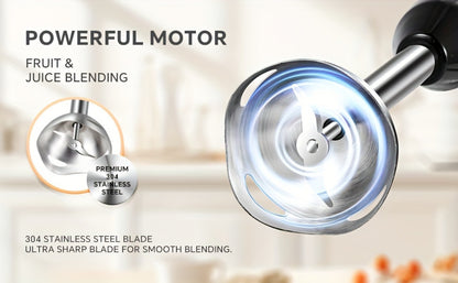 Immersion Blender 400W Handheld Stick Mixer with 2 Speeds & Turbo Mode 304 Stainless Steel Blades – Corded Hand Blender with Detachable Base for Soup Smoothie Puree Baby Food
