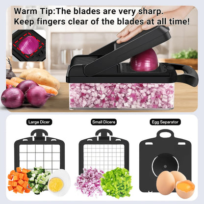 Vegetable Chopper 18-in-1 Multifunctional Food Chopper & Mandoline Slicer with Container – Onion Dicer, Adjustable Cutter for Kitchen Meal Prep, Gray