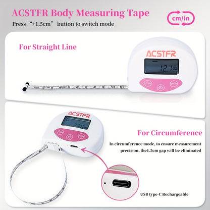 Digital Body Measuring Tape 60 Inch 150cm Smart Retractable Electronic Tape Measure for Weight Loss Waist Hip Chest Arm Body Measurement USB Rechargeable Fitness Tracker Tool