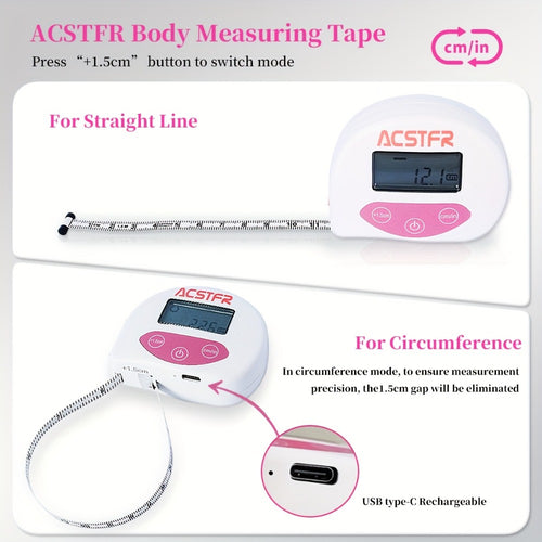 Digital Body Measuring Tape 60 Inch 150cm Smart Retractable Electronic Tape Measure for Weight Loss Waist Hip Chest Arm Body Measurement USB Rechargeable Fitness Tracker Tool