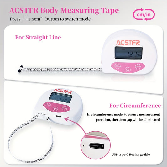 Digital Body Measuring Tape 60 Inch 150cm Smart Retractable Electronic Tape Measure for Weight Loss Waist Hip Chest Arm Body Measurement USB Rechargeable Fitness Tracker Tool