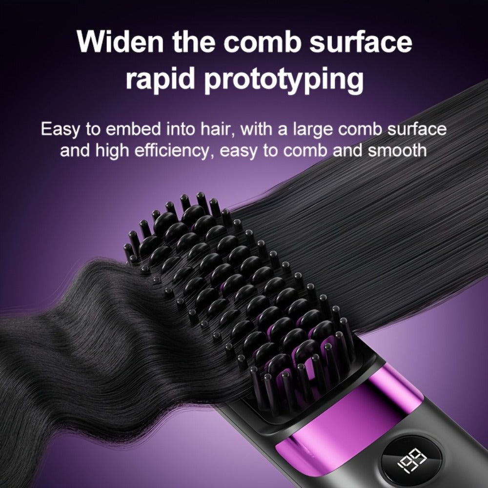 Wireless Hair Straightener Comb USB Rechargeable | Cordless Straightening Brush with Negative Ion, 3-Speed Temp Control, LED Display – Travel Hair Styler