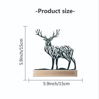 Tabletop Deer Branches Decoration with Wood Base - Iron Metal Antler Desk Sculpture for Living Room Bookshelf TV Cabinet Wine Cabinet Office Desk, Halloween Christmas New Year Home Decor Gift