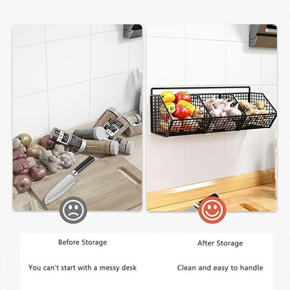 Wall Mounted Kitchen Storage Basket – Metal Wire Rack Organizer, 2 or 3 Grid Tier, Space Saving Vertical Pantry Shelf for Spices, Snacks & Beverages, Home Kitchen & Retail Store Display