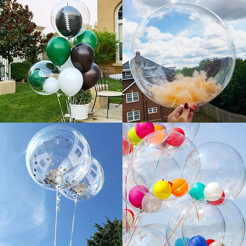 Clear Helium Balloons 10-Pack | Transparent Party Balloons 18" 20" 24" 36" for Weddings Birthdays Christmas Halloween Mardi Gras Celebrations – Helium Ready with Sturdy Neck & Base