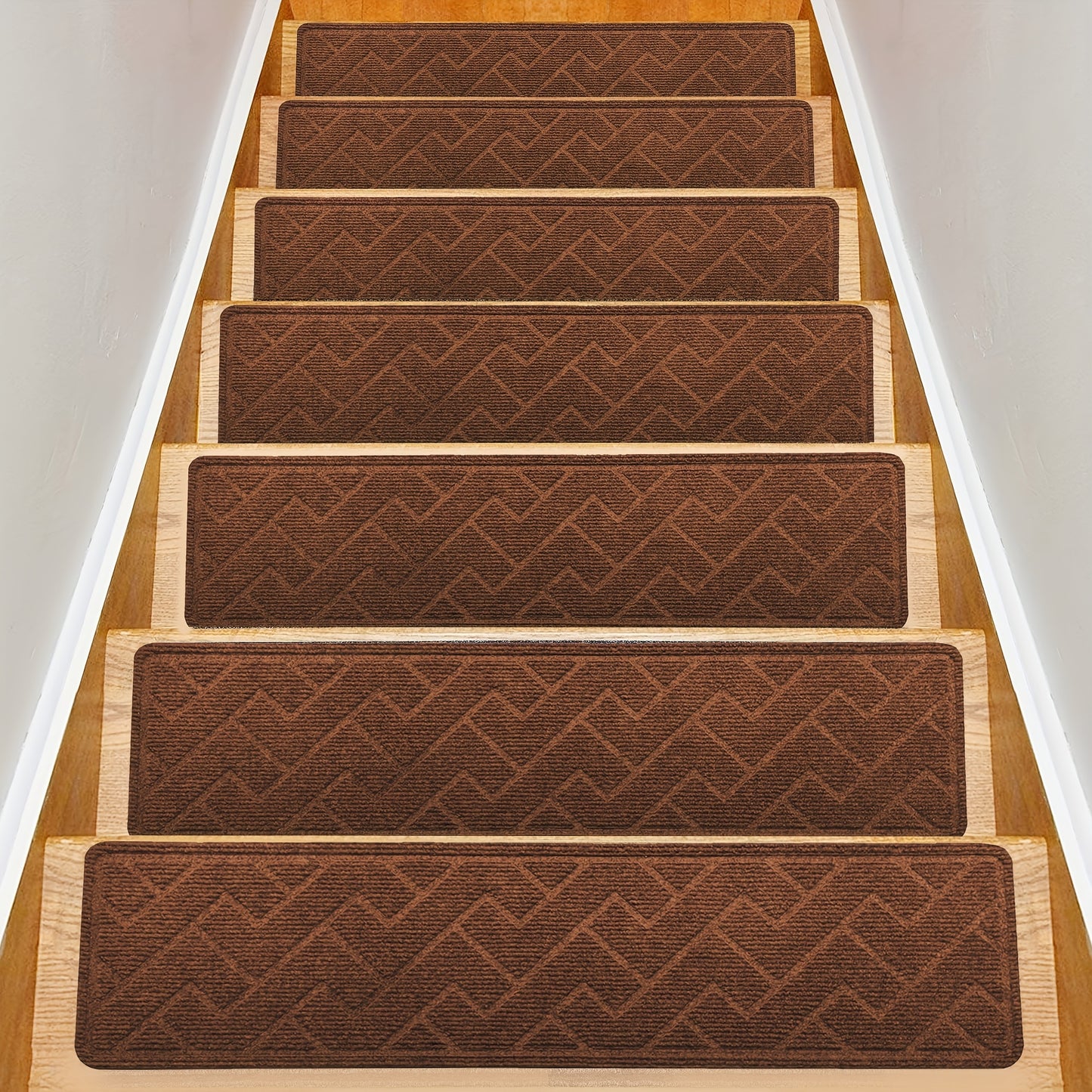 Non-Slip Stair Treads 15pcs 8"x30" Self-Adhesive Carpet Pads for Wooden Steps – Washable Polyester Indoor Stair Mats for Safety, Anti-Slip Step Covers in Multiple Colors