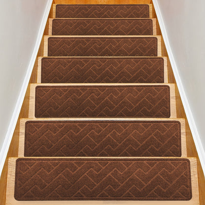 Non-Slip Stair Treads 15pcs 8"x30" Self-Adhesive Carpet Pads for Wooden Steps – Washable Polyester Indoor Stair Mats for Safety, Anti-Slip Step Covers in Multiple Colors