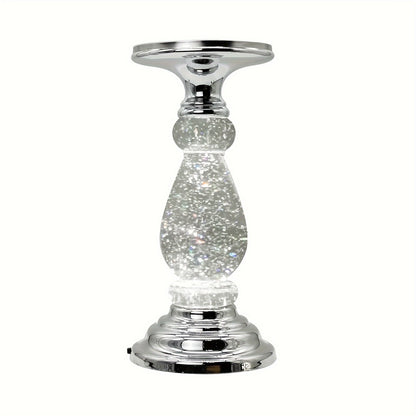 LED Swirling Candle Holder with On/Off Switch – Polished Acrylic Pedestal Base Fits 3-Wick Candles Up to 4 Inch Silver Gold Centerpiece for Home Decor Wedding Table Holiday Christmas Gift