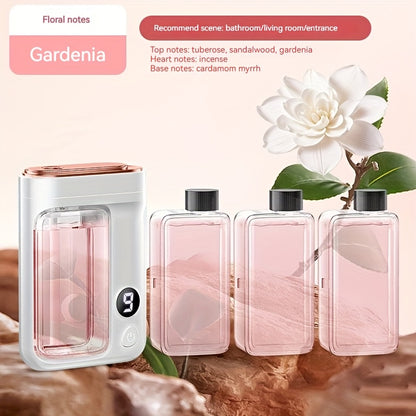 Essential Oil Aromatherapy Diffuser Set – Mini Humidifier with 7 Spray Levels, 1/4/8 Hour Timer, 5.07oz Capacity, Room Decor Scent Diffuser with Hilton, Gardenia, Ocean & Shangri-La Oils
