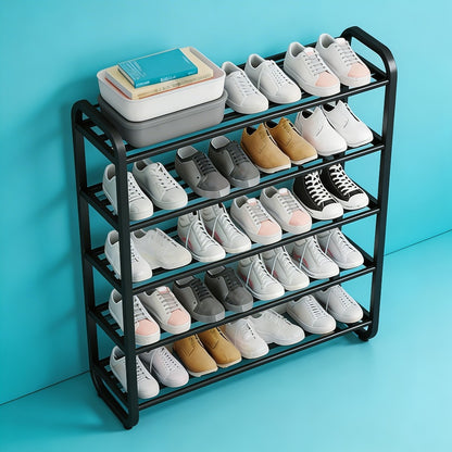 5 Layer Shoe Rack Space Saving Narrow Design | Floor to Ceiling Shoe Storage Organizer | Durable Entryway Closet Living Room Door Shoe Shelf in White