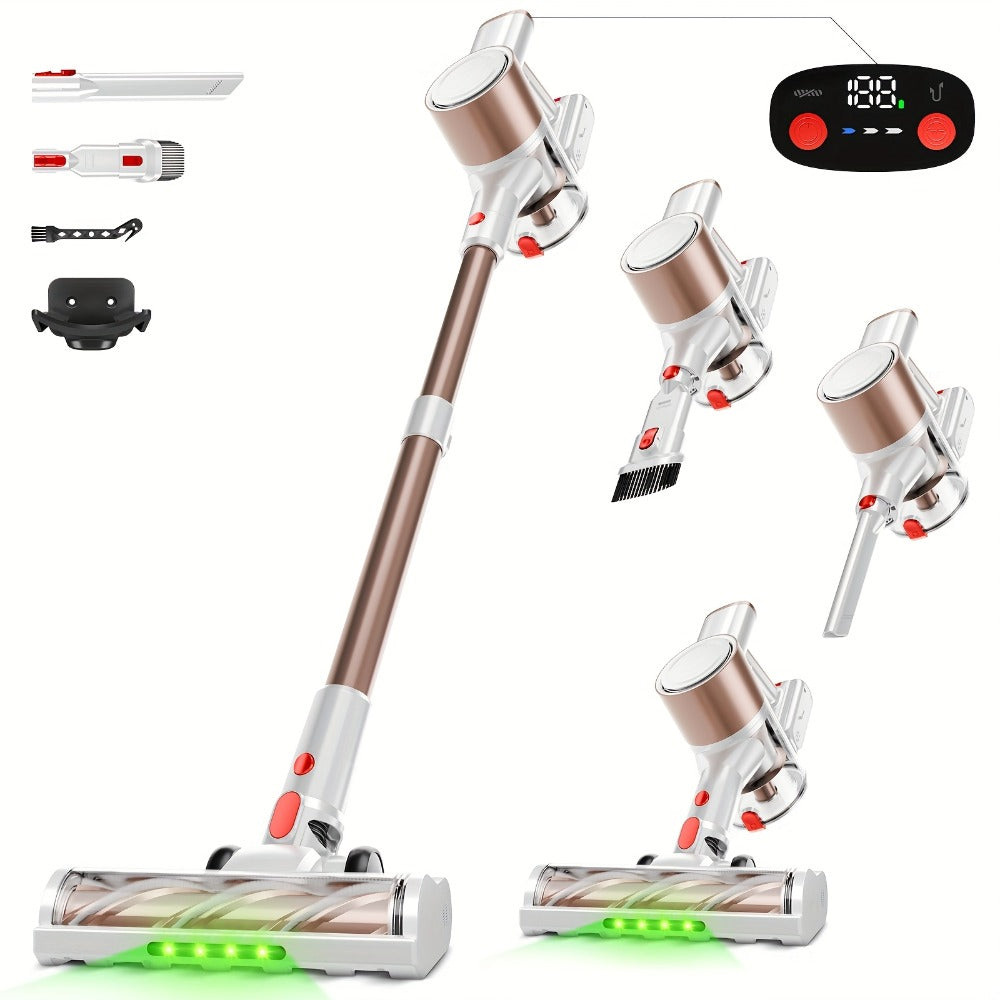 Cordless Stick Vacuum Cleaner 51-68KPa 3-Speed LED Floor Brush 45-Min Runtime Detachable Lightweight for Pet Hair Carpet Hard Floor