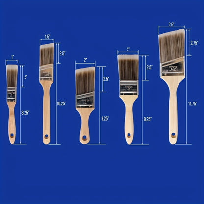 Paint Brushes Set 5 Piece Pro Grade Flat and Angle Brush Kit for Latex Oil Paint Stain Varnish Interior Exterior Wall Trim Furniture Home Improvement DIY