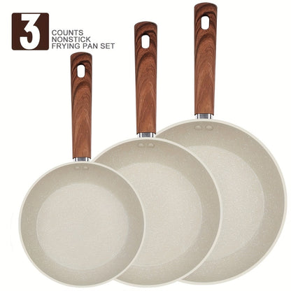 Non-Stick Frying Pan Set 3-Piece 7 9.5 11 Inch – Dishwasher Safe Skillet Set with Insulated Handle | Induction Compatible Home Kitchen Pans in Beige Grey & Black | Durable Even-Heating Cookware