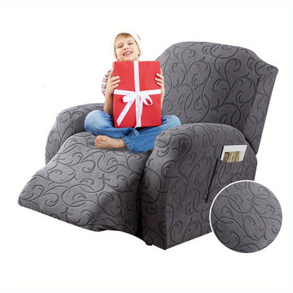 Recliner Chair Cover High Elasticity Stretch Swirl Pattern Slipcover Dust Scratch Resistant Washable Pet Friendly Fits Single Seater Sofa Massage Chair Living Room Furniture Protector