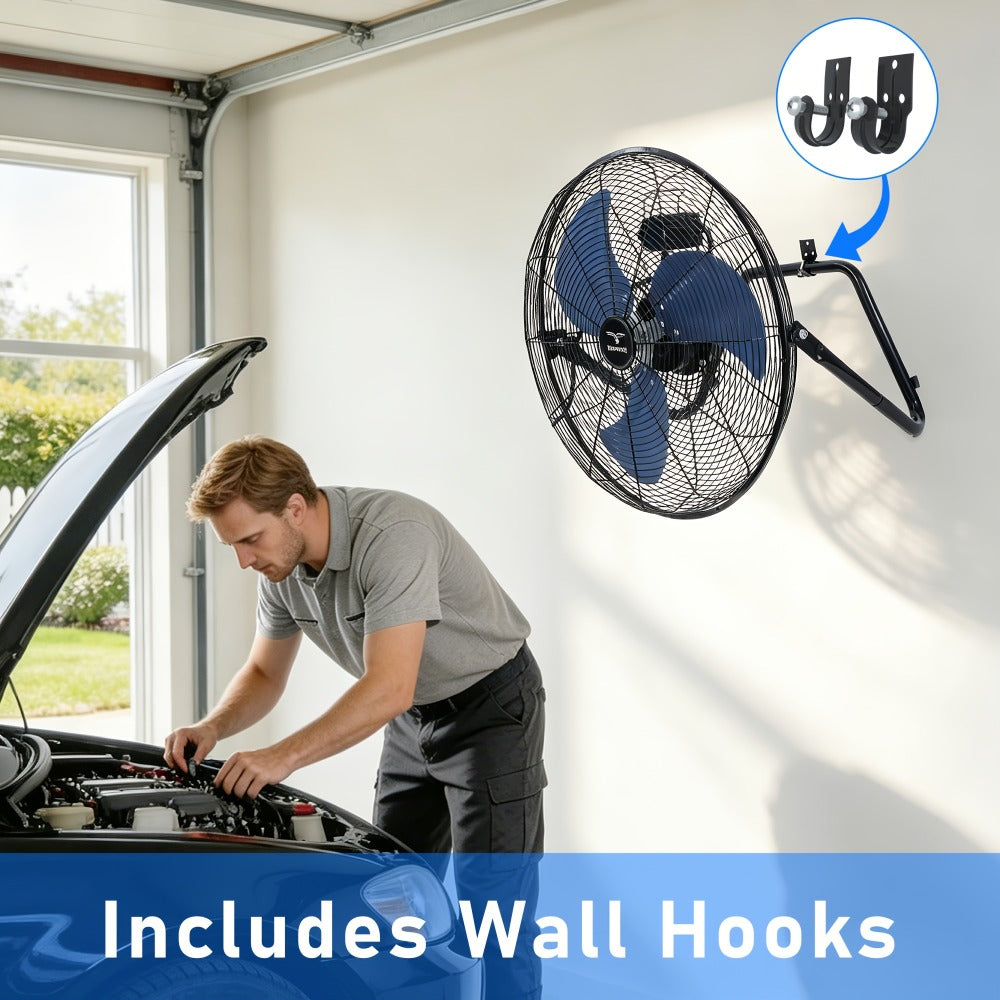 Industrial Floor Fan High Velocity 9 & 20 Inch – Metal Construction & Blades, 3-Speed Heavy Duty Fan for Industrial, Commercial & Garage Use | Silver, Black & Blue