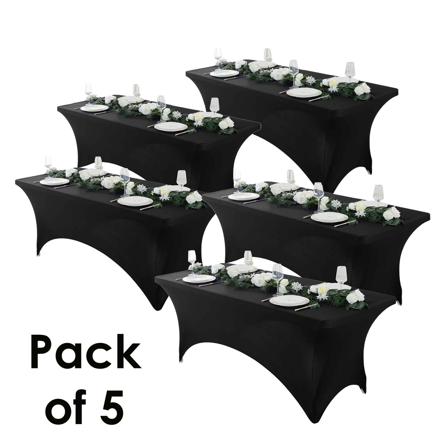 Spandex Tablecloth Stretch Table Cover Fitted Rectangle Table Cloth for Wedding Party Event 3/5pcs White Black