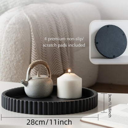 Wood Decorative Tray for Coffee Table 11 Inch Round Boho Serving Tray Wooden Centerpiece for Living Room Ottoman Console Table Jewelry Organizer Accent Decor Tabletop Storage Tray White Black