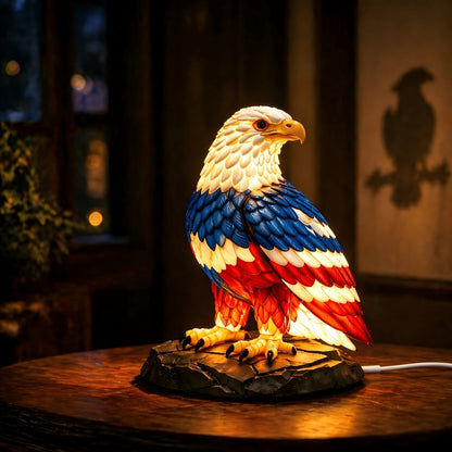Boho Retro Stained Eagle Night Light – 3D Resin Animal Table Lamp, Vintage Colorful Stained Glass Effect Desk Light for Bedroom Home Decor, Creative Birthday Christmas Gift for Eagle Lovers