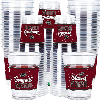 100Pcs Graduation Party Cups Class of 2026 Disposable Plastic Cups Congrats Grad Celebration Tableware Party Supplies