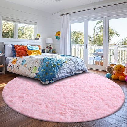 Round Shaggy Plush Rug – Soft Fluffy Circular Carpet for Bedroom & Living Room, Easy Clean