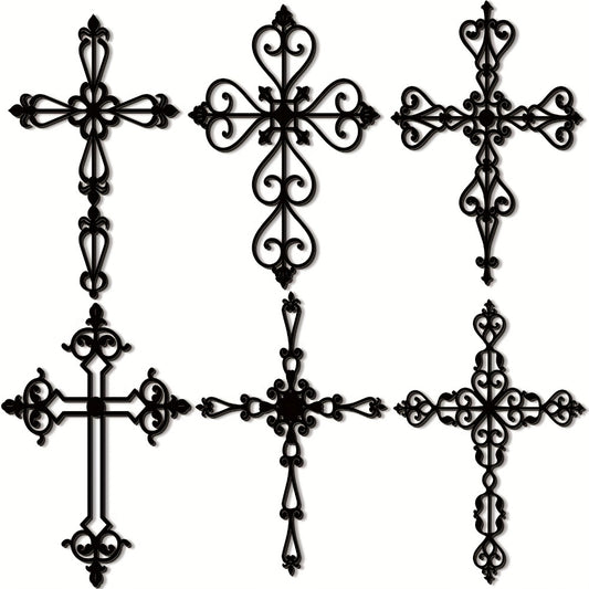 Wooden Wall Cross 6pcs Hand-Carved Vintage Wood Crucifix with Christ Figure, Large 12x8 Inch Religious Wall Decor for Home Church Chapel Decorations