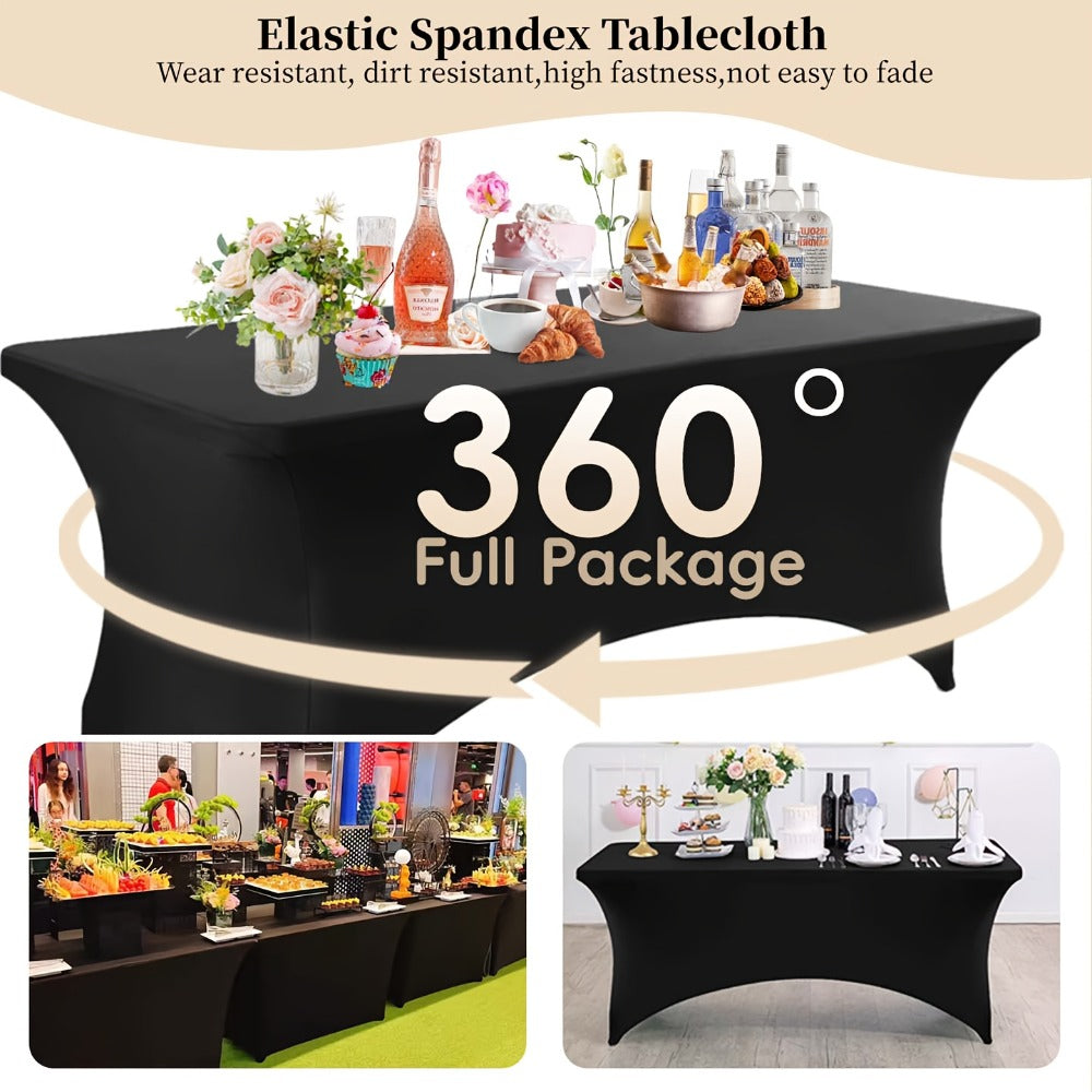Spandex Tablecloth for 6 ft Rectangle Tables – Elastic Fitted Table Cover for Events, Parties, Weddings & Banquets – Wrinkle-Free Stretch Fabric in Black, White & Red, Indoor & Outdoor Use
