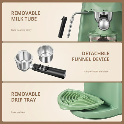 Espresso Machine 3.5Bar with Milk Frother Steam Wand Makes 4 Cups Cappuccino Latte Espresso Maker Compact Easy Clean Removable Portafilter Drip Tray Black Green