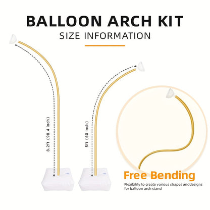 Balloon Arch Stand Kit 8FT & 5FT - Gold Flexible Balloon Column Half Arch Stand with Base, Free Bending Design for Wedding Birthday Baby Shower Graduation Party Decoration
