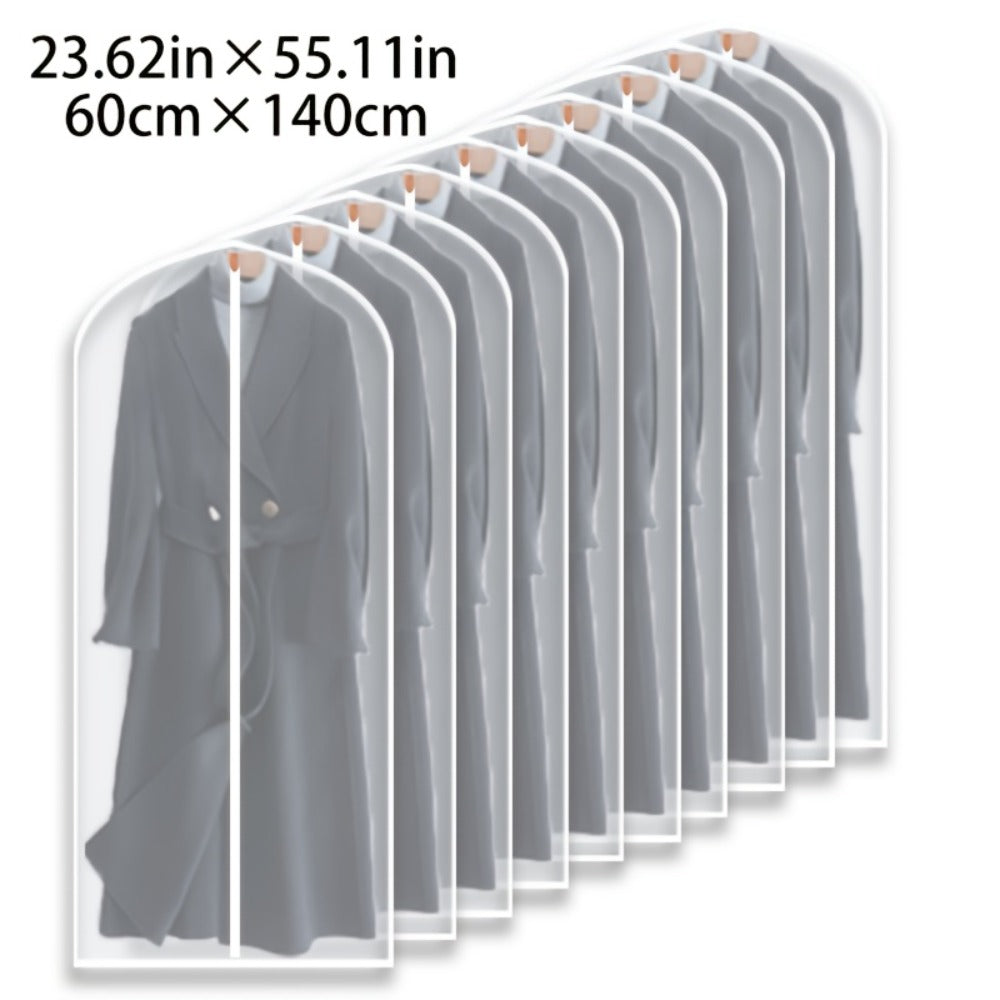 Garment Bags 10 Pack Waterproof Transparent – Hanging Clothes Storage Bags with Full Zipper for Wardrobe, Travel & Closet Organization – Dustproof Clear Clothing Bags in M / L / XL / XXL