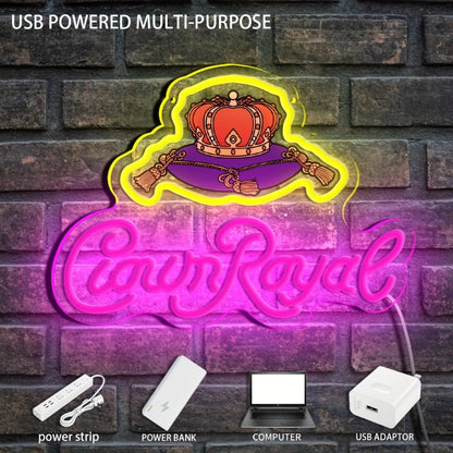 Crown Royal Neon Sign USB Powered LED Wall Art Glow Pendant Pink Orange UV Print for Game Room Bar Bedroom Birthday Party Decor Wall Decor Colorful