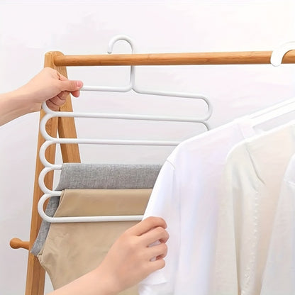 5-Layer Pants Rack Multi-Tier Anti-Slip Space Saving Hanger | 5 Pack Vertical Closet Organizer for Pants Scarves Clothing | Durable Plastic Wardrobe Hanger for Home Bedroom Boutique
