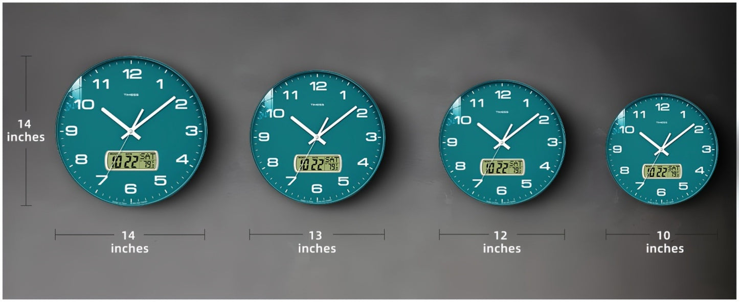 Silent Wall Clock Round Analog 10/12 Inch – Battery Operated, Calendar & Temperature Display, Non-Ticking Quiet Movement for Bedroom, Office & Living Room, Multiple Colors