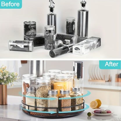 12" Wooden Rotating Storage Rack Turntable Organizer Kitchen Pantry Countertop Cabinet