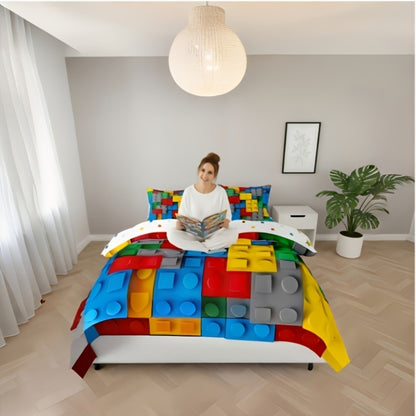 Building Blocks Duvet Cover Set 3D Rainbow Gradient Colorful Brick Bedding Set Kids Room Decor Microfiber Zipper Closure Twin Full Queen King No Comforter