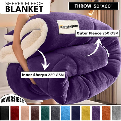 480GSM Sherpa Fleece Blanket – Double-Sided Heavy Warm Throw for Couch, Bed & Travel, Reversible All Season, 13 Colors, 3 Sizes