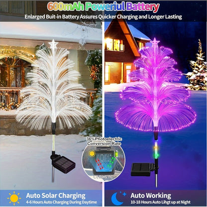 Solar Christmas Tree Lights Fiber Optic Star, 7-Color LED IP65 Waterproof Garden Stake Lights — 2 or 5 Layer Star for Lawn, Pathway, Patio & Holiday Decor | 2, 4 or 6 Pack