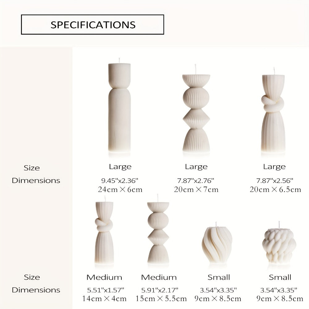 Ribbed Pillar Candles 7-Pack Large Soy Wax, Handmade Aesthetic Pillar Candle Set for Home Decor, Wedding Centerpiece, Shelf Decor, Dining Table & Housewarming Gift – White, Black, Blue, Orange with Glitter