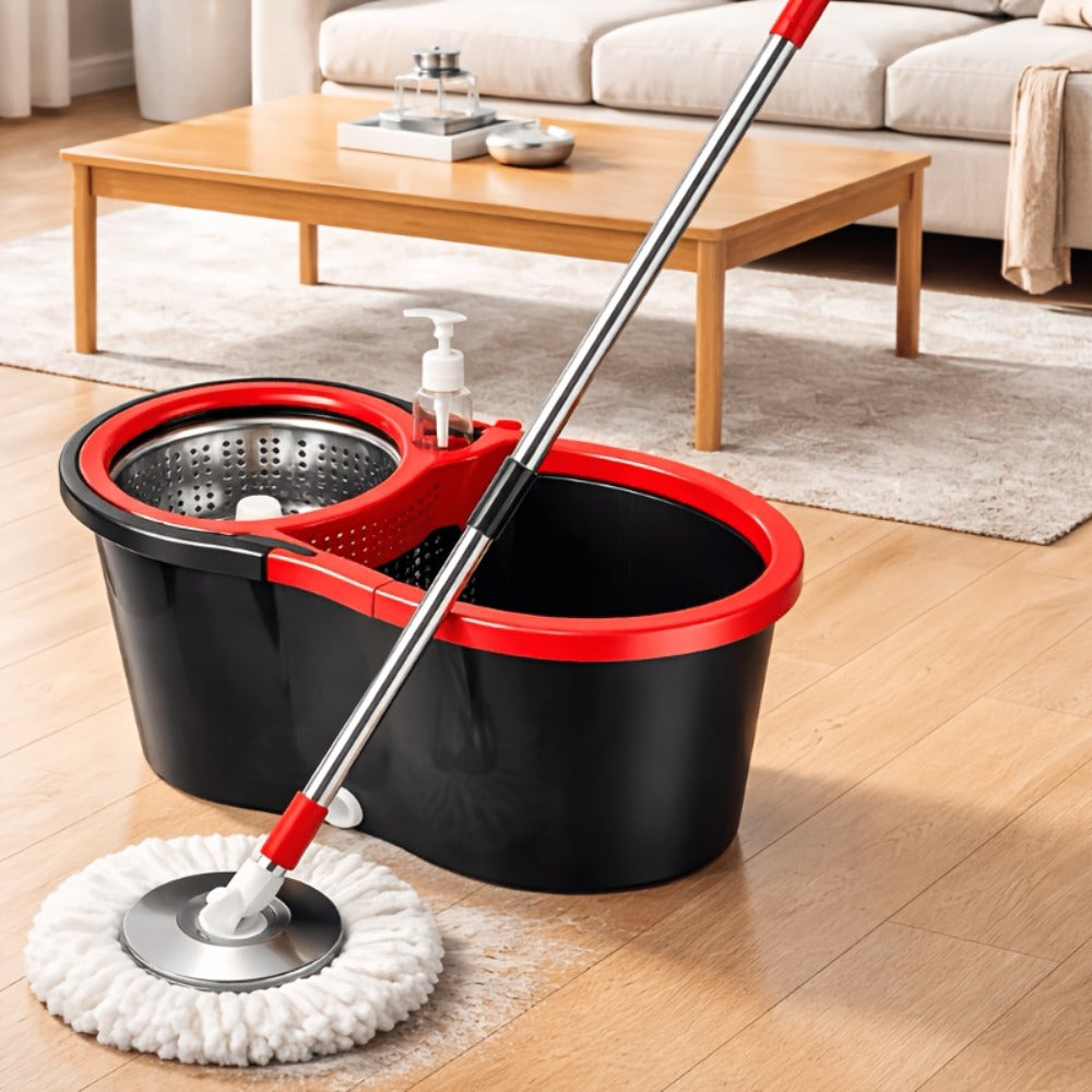 Spin Mop and Bucket Set 360° with 4 Microfiber Mop Heads – Wringer Bucket Floor Cleaning Kit for Hardwood Tile Laminate – Spinning Mop System Home Kitchen