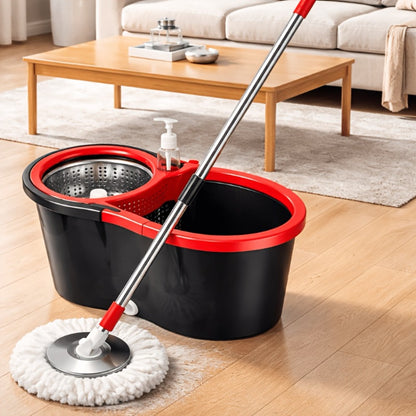 Spin Mop and Bucket Set 360° with 4 Microfiber Mop Heads – Wringer Bucket Floor Cleaning Kit for Hardwood Tile Laminate – Spinning Mop System Home Kitchen
