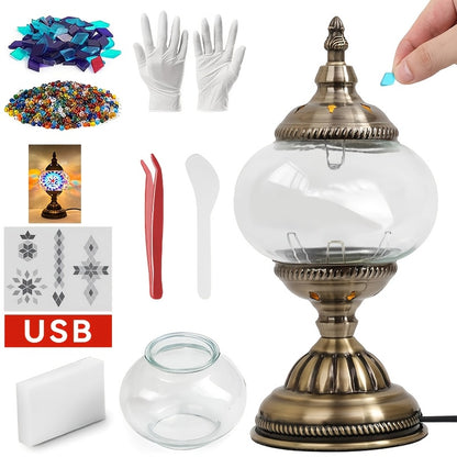 DIY Mosaic Lamp Kit Handmade Glass Table Lamp, Colorful Stained Glass Bedside Night Light with Antique Bronze Base, Decorative Desktop Lamp for Living Room, Bedroom & Home Decor (Multiple Colors)