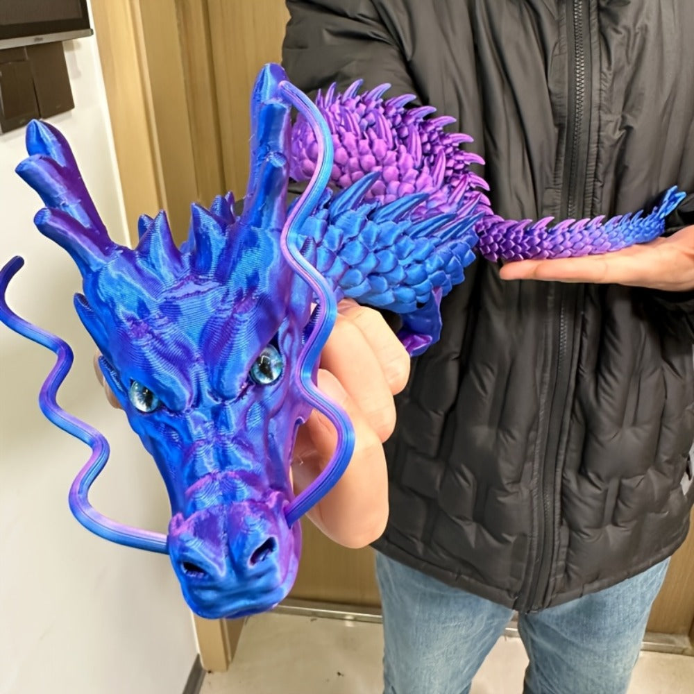 3D Printed Chinese Dragon Figurine 35.4" Poseable Articulated Joints Flexible Desk Sculpture Home Office Decor Collectible Gift