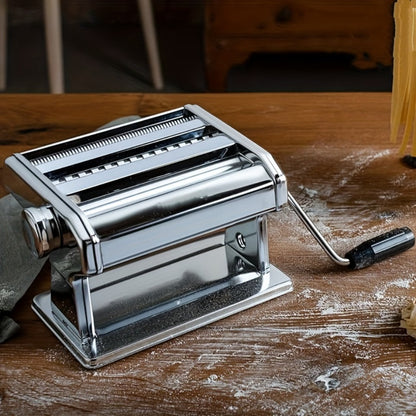 Manual Pasta Maker Machine Stainless Steel – Hand Crank Pasta Roller for Spaghetti Fettuccine Lasagne Noodles, Adjustable Thickness, Anti-Slip Handle, Fresh Homemade Pasta Kitchen Gadget Gift for Foodies