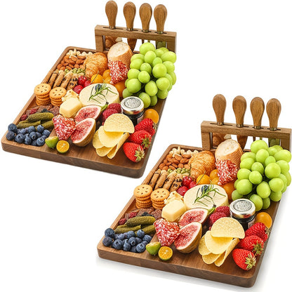 Charcuterie Board Set with Knives Large Bamboo Cheese Board Meat Platter Appetizer Tray with 4 Stainless Steel Knives Perfect for Party Wedding Christmas Birthday Gift