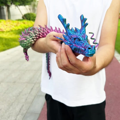 3D Printed Chinese Dragon Figurine 35.4" Poseable Articulated Joints Flexible Desk Sculpture Home Office Decor Collectible Gift