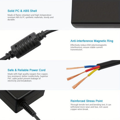 19V 3.42A 65W Universal Laptop Power Adapter - Compatible with HP, LG Monitor, Samsung TV, Acer, Chromebook, ASUS, JBL Speaker, AC 100-240V Input, 9 DC Tips Included, Short Circuit Protection