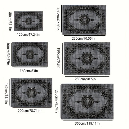 Velvet Floral Bohemian Area Rug - Low Pile Machine Washable Non-Slip Carpet for Living Room Bedroom Office Geometric Pattern