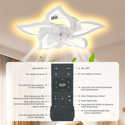 Ceiling Fan with Light 27 Inch Flush Mount - Low Profile 6-Speed 3-Color Dimmable LED, Remote & App Control, Modern Ceiling Fan for Bedroom, Living Room, Room Decor, Black or White