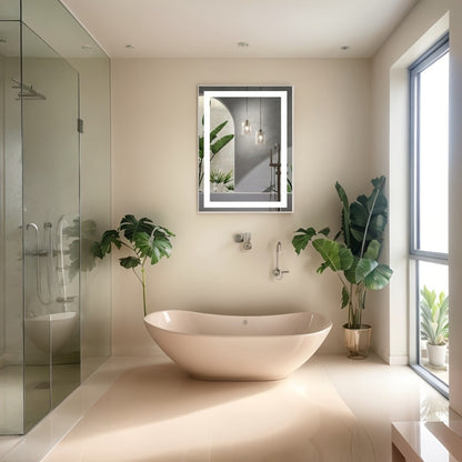 LED Bathroom Mirror with Anti-Fog – Dimmable Vanity Mirror, 3 Color Lighting Modes, Dual Light Source, Wall Mounted Horizontal or Vertical, Tempered Glass, Multiple Sizes