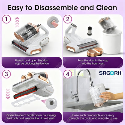 Cordless Mattress Vacuum Cleaner 16Kpa UV Light & 80000 RPM Sonic Technology, 3-Min Fast Charge Handheld Bed Vacuum for Mattress Sofa Carpet Dust Mites