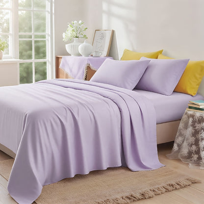 Fitted Sheet Set Deep Pocket | Soft Cooling Breathable Bedding 3-4pcs Fade-Resistant All-Season for Twin Full Queen King – Solid Color Bed Sheets for Dorm Guest Room Everyday Use
